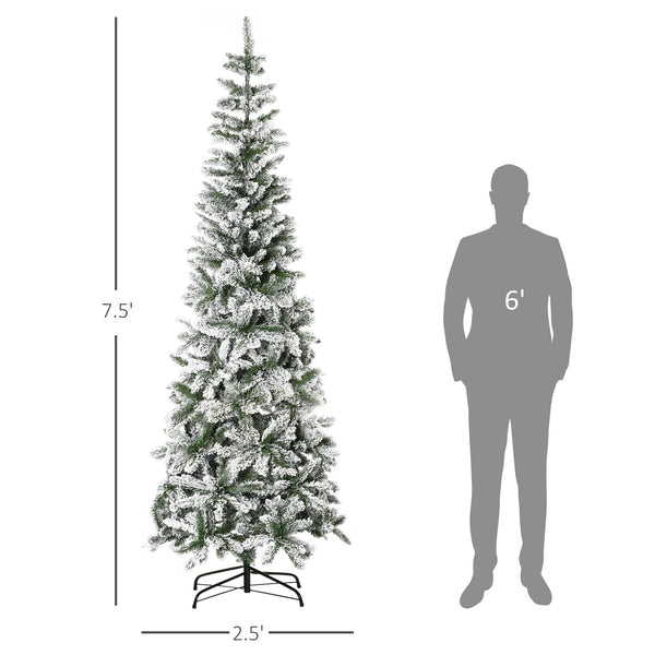 English Elm Homcom 7.5Ft Slim Pine Christmas Tree - Realistic Snow-Flocked Branches, Perfect For Small Spaces! W2225P249630