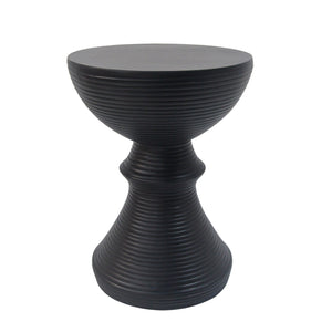 English Elm 16" Ribbed Concrete Outdoor Side Table Sculptural Hourglass Patio Garden Accent Black N767P192100B