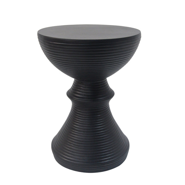 English Elm 16" Ribbed Concrete Outdoor Side Table Sculptural Hourglass Patio Garden Accent Black N767P192100B