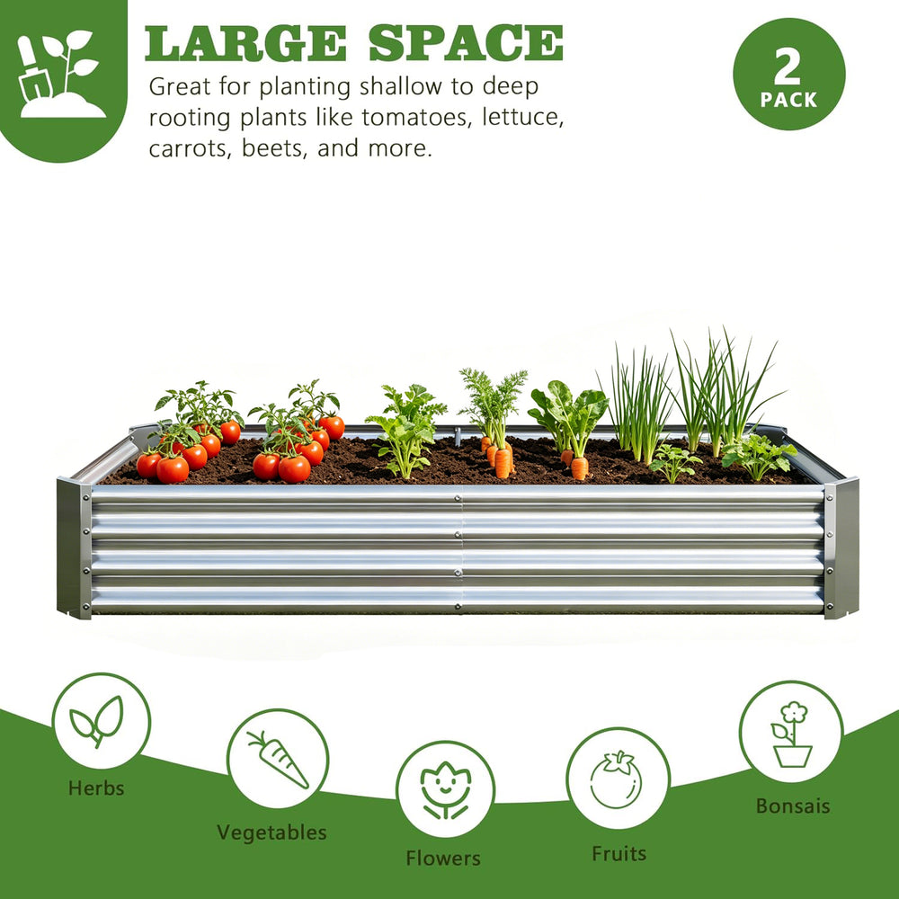 English Elm 2pcs Galvanized Steel Rectangular Raised Garden Beds Set Rust Resistant Outdoor Planter W840P478539