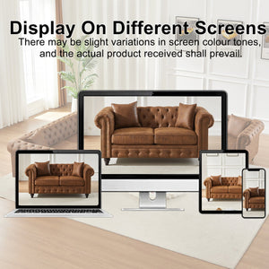 English Elm Fx Chesterfield Sofa Button Tufted Tech Fabric Nail Head Arms Living Room Seat Brown W1926S00108