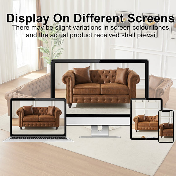 English Elm Fx Chesterfield Sofa Button Tufted Tech Fabric Nail Head Arms Living Room Seat Brown W1926S00108