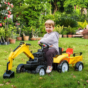 English Elm Aosom Kids Pedal Ride on Excavator Toy with Digging Bucket and Detachable Trailer W2225P217064