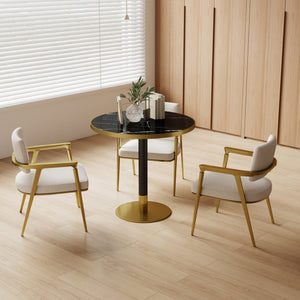 English Elm Round Tulip Bistro Table Faux Marble Top Gold Pedestal Base for Small Dining Spaces W3316P421502