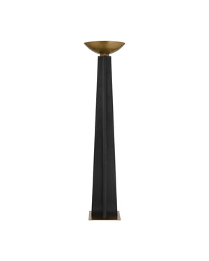 Currey & Company Calyx Torchiere Floor Lamp - Elegant Telescoping Design With Antique Brass Base & Led Light Source Black Wood ,Metal 8000-0167-currey-company