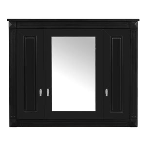 English Elm Bathroom Wall Cabinet with Mirror and 5 Shelves — Wall-Mounted Medicine Cabinet, Modern Storage Solution Black N710P252503B