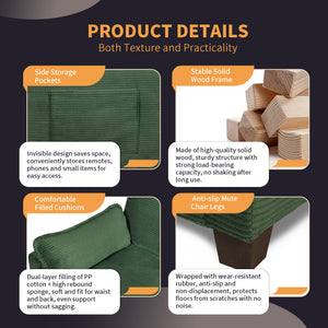 English Elm 2-in-1 Corduroy Loveseat Sleeper with Storage Converts for Living Room or Studio Dark Green W2715P409863
