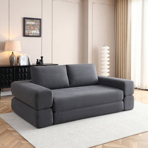 English Elm 81'' Corduroy Floor Sofa Convertible Loveseat Futon Sleeper with Foam Fill and Pillows Gray W1117P459707