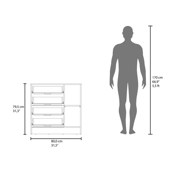 English Elm Dresser, Modern Black Wengue Engineered Wood | 1 Door, 4 Drawers, 2 Shelves — Compact 31.5"W Storage B097P369434