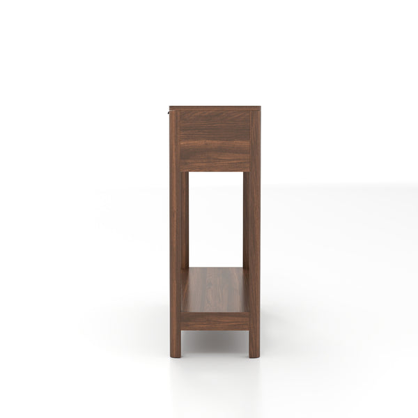 English Elm Mid-century Modern Console Table Fluted Drawers Walnut Finish Slim Entryway Sofa W2557P430472