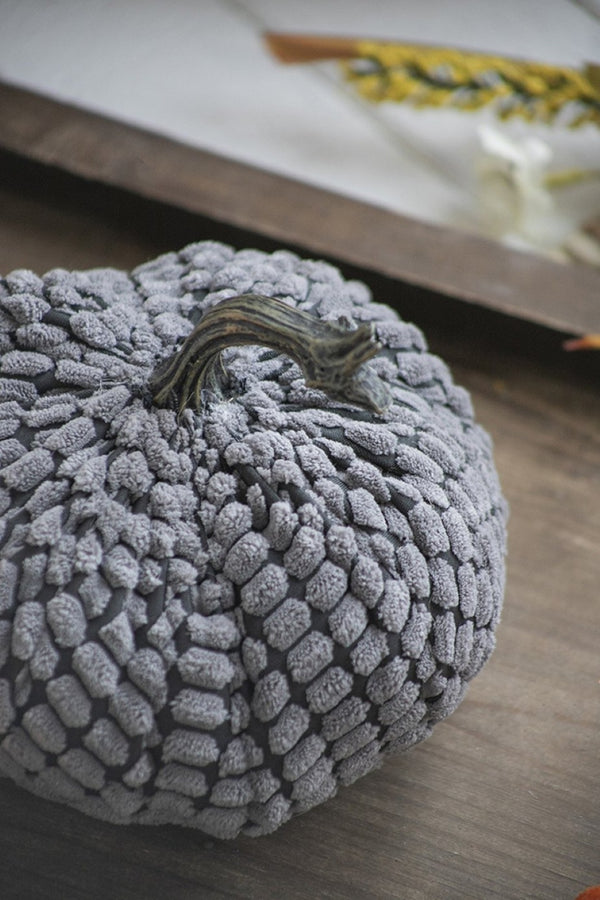 English Elm Set Of 2 Chenille Weighted Pumpkins In Soft Gray - Cozy Fall Décor For Thanksgiving & Harvest Tablescapes W2078P246681-GIGA