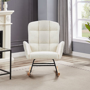 English Elm Cream Plush Teddy Fabric Rocking Armchair with High Back Support for Nursery Cream White W3985P404154