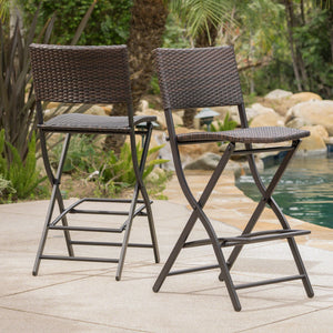 English Elm Outdoor Faux Rattan Folding Barstools Weather Resistant Woven Patio Seating Set N772P427926B