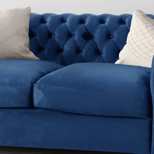English Elm Christopher Knight Home® - LOVESEAT Plush Velvet Tufted Diamond Stitch with Nailhead Trim and Scrolled Arms for Luxe Comfort Navy Blue 63045.00NVLTNBLU