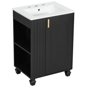 English Elm Christopher Knight Home® - 24" Retro Bathroom Vanity with Ceramic Sink, Solid Wood Frame, Soft-Close Door, Ample Storage Black N759P293645B