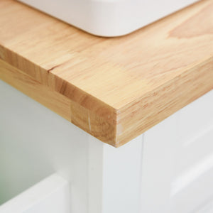 English Elm HOMCOM Mobile Kitchen Island Cart with Rubberwood Butcher Top, Locking Casters, Drawers & Shelves for Organized Prep and Storage White W2225P173891