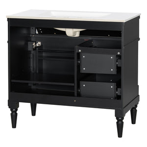 English Elm 36" Bathroom Vanity With Elegant Ceramic Sink, Adjustable Storage, And Sleek Black Finish For Modern Style N725P356064B