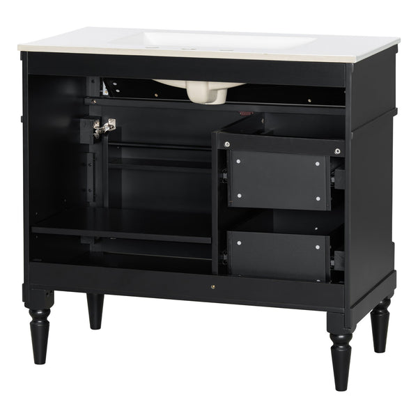 English Elm 36" Bathroom Vanity With Elegant Ceramic Sink, Adjustable Storage, And Sleek Black Finish For Modern Style N725P356064B