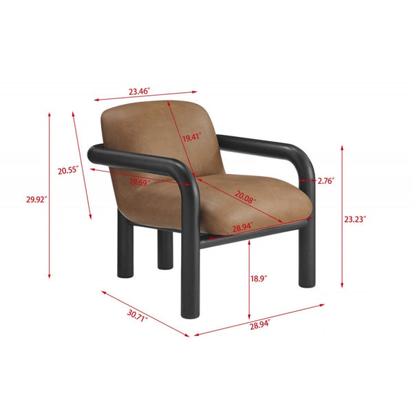 English Elm Modern Oak Framed Faux Leather Armchair Sculptural Accent Seat for Living Rooms Black Brown B011P423335