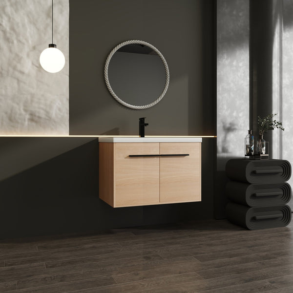 English Elm Levistar 30-Inch Oak Bathroom Vanity With Resin Sink - Modern Storage Cabinet For Small Spaces W1972P165043