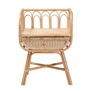English Elm Modern Woven Rattan Bohemian Nightstand with Open Shelf and Angled Legs for Bedroom B2750P420376