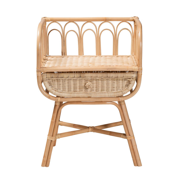 English Elm Modern Woven Rattan Bohemian Nightstand with Open Shelf and Angled Legs for Bedroom B2750P420376