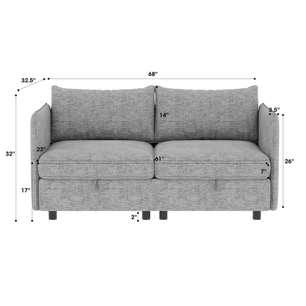 English Elm Love Seat Compact Mid Century Modern Sofa with Hidden Storage for Bedroom or Dorm Grey W680S00132