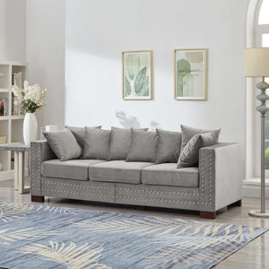 English Elm Modern Velvet Sofa With Square Arms And Silver Nailhead Accents – Perfect For Stylish Living Rooms! W1097S00187