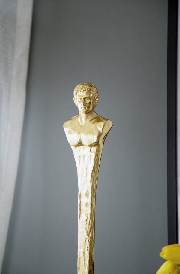 English Elm 5.5X5.5X32" Elegant Gold Roman Statue On White Marble Base - Timeless Decor For Modern Spaces W2078P172357