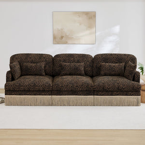 English Elm 100" Leopard Chenille Sectional Sofa with Tassel Trim Deep Seat Modular Living Room Couch Brown W5656S00013