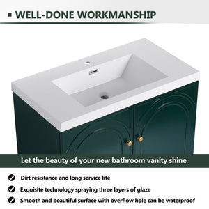 English Elm 36" Freestanding Bathroom Vanity with Resin Sink, Soft-Close Doors, Adjustable Shelf & Metal Handles Dark Green W999S00274