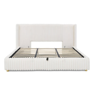 English Elm King Corduroy Upholstered Storage Bed Hydraulic Lift Ribbed Plush Cream Platform W1413S00182