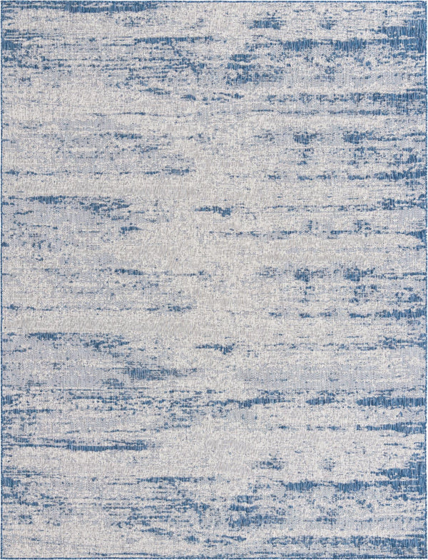 Unique Loom Outdoor Modern Cartago Machine Made Abstract Rug Blue, Ivory/Gray 9' 0" x 12' 0"