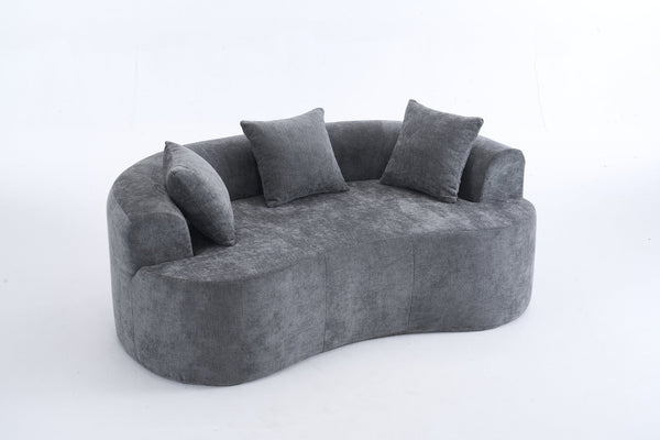 English Elm Crescent-shaped Chenille Loveseat Low Profile Curved Sofa for Modern Living Rooms Grey W5188P450353