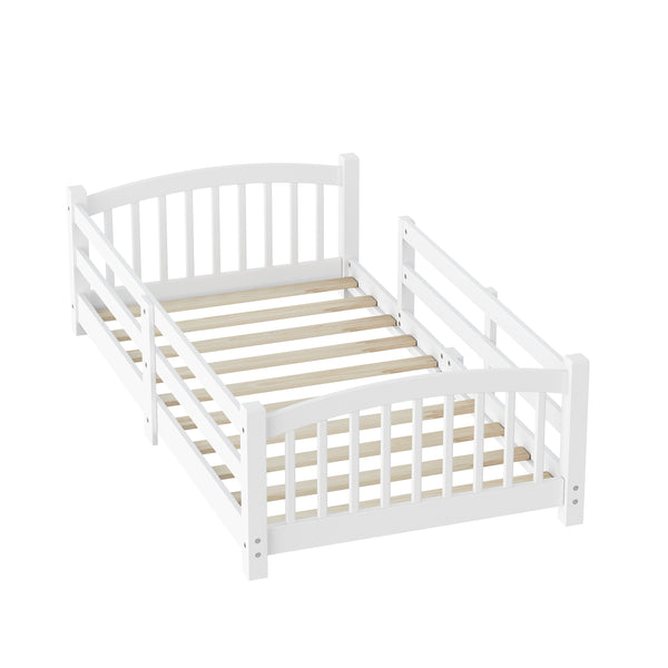 English Elm Twin Montessori Floor Bed Solid Pine Frame with Safety Guardrails for Kids Bedroom White N733P400298K