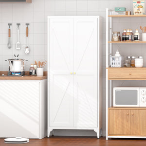 English Elm [metal Adjustable] Tall Steel Pantry Cabinet with Gold Handles and Four Shelves for Any Room White T3625P366651