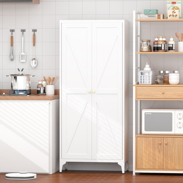 English Elm [metal Adjustable] Tall Steel Pantry Cabinet with Gold Handles and Four Shelves for Any Room White T3625P366651