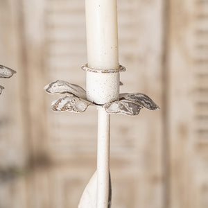 English Elm Vintage Metal Candelabra with Scrollwork Arms and Off-white Patina for Elegant Dining W2946P243906