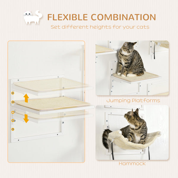 English Elm Pawhut 6 Piece Wall Mounted Cat Climbing Set with Plush Hammock and Grip Platforms W2225P217051
