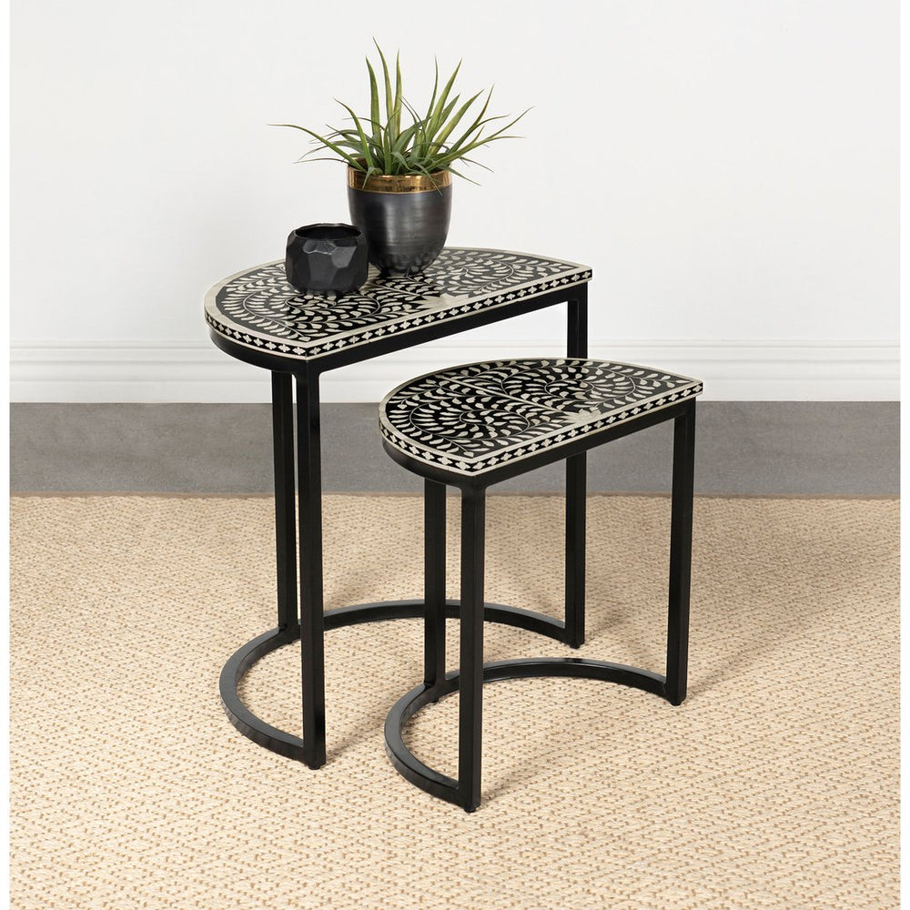 English Elm Allura Bone Inlay Demilune Nesting Tables Handcrafted Iron Base Bohemian Accent Set B062P451991