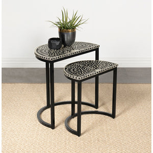 English Elm Allura Bone Inlay Demilune Nesting Tables Handcrafted Iron Base Bohemian Accent Set B062P451991