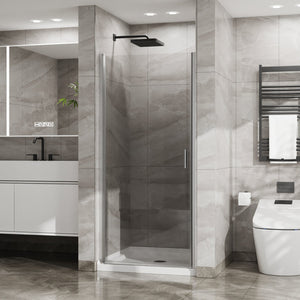 English Elm Goodyo 34"X72" Semi-Frameless Pivot Shower Door - Durable 1/4" Tempered Glass, Chrome Finish Design D163102092