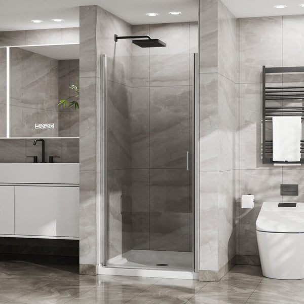 English Elm Goodyo 34"X72" Semi-Frameless Pivot Shower Door - Durable 1/4" Tempered Glass, Chrome Finish Design D163102092