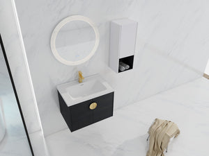 English Elm 28" Wall-Mounted Bathroom Vanity & Ceramic Sink With Side Cabinet, Soft-Close Doors For Modern Homes W999S00329