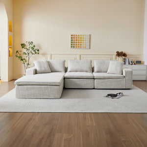 English Elm Cloud Couch Modular 4 Seater Sofa with Washable Linen and Pocket Spring Cushions Beige W1765S00141