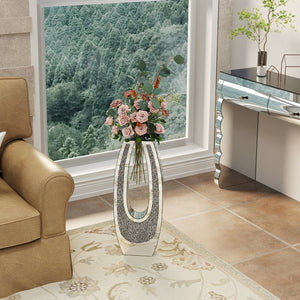 English Elm 24.01"u-shaped Mosaic Mirror Floor Vase Crushed Acrylic Faceted Glass Glam Entryway Accent W3836P379820