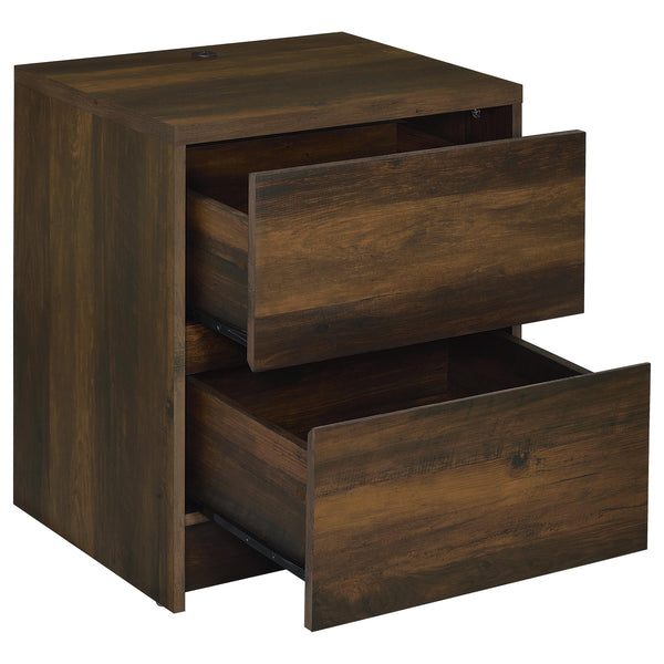 English Elm Geary Dark Pine 2-Drawer Nightstand with LED Lighting, Dual Outlet & USB-A/C Charging Ports for Bedsides B062P375559