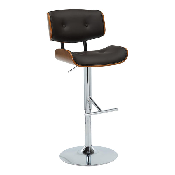 English Elm Adjustable Swivel Barstools Mid Century Walnut Faux Leather Chrome Set of 2 B202S01997