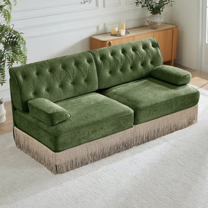 English Elm Soft Velvet Chesterfield Sectional Sofa Tufted Tassel Fringe Skirt Modular Living Room Green W714S01703