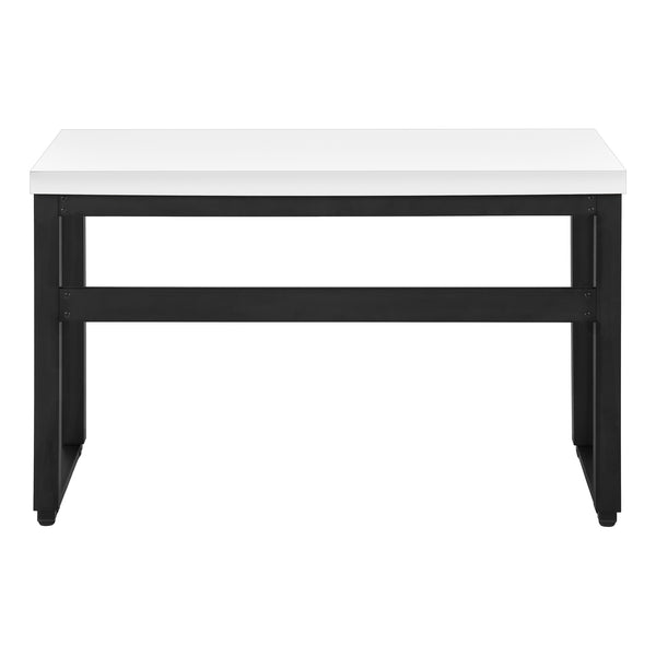 English Elm Computer Desk - Adjustable Standing Workstation, Modern White Laminate & Black Metal, Space-Saving Design B2710P219896